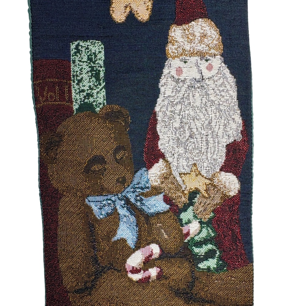 Christmas‎ Vintage Wall Hanging 8" x 39" Santa Snowman Woven Tapestry Banner